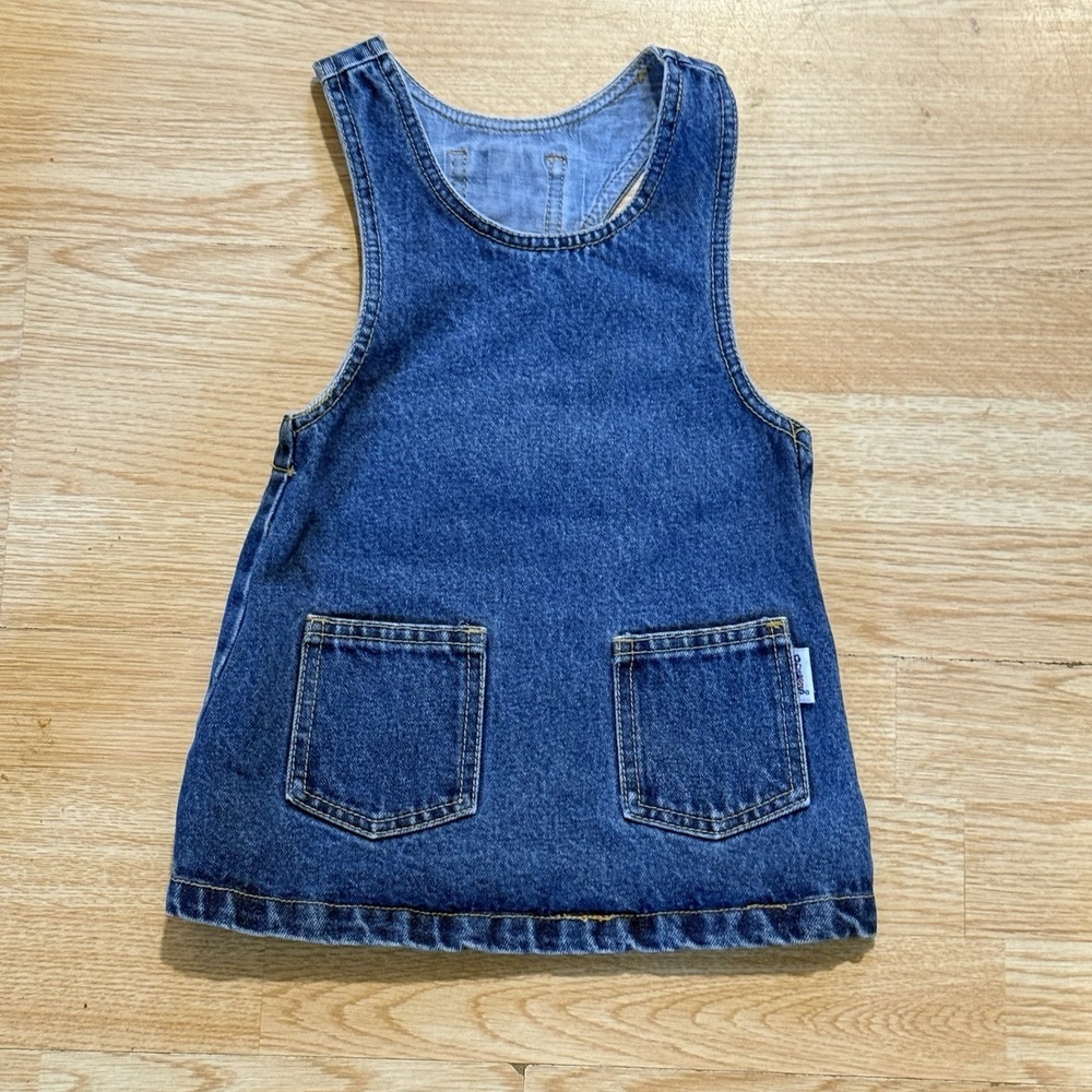 Vintage GUESS Denim Jean Jumper Dress Size 3T USA Made Classic 90s Blue